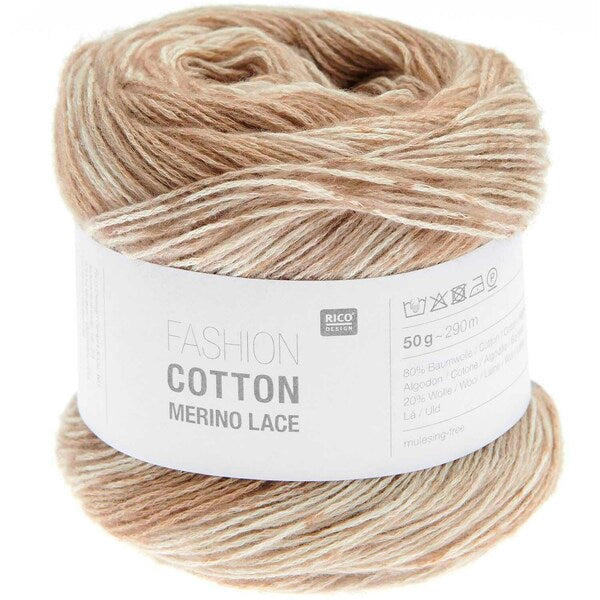 Rico fashion Cotton Merino Lace 4 Ply Yarn 50g - Pebbles 001