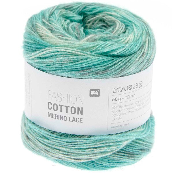 Rico Fashion Cotton Merino lace 4 Ply Yarn 50g - Aqua 006