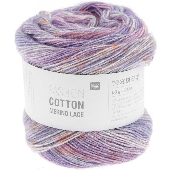 Rico Fashion cotton Merino Lace 4 Ply Yarn 50g - Lilac 007