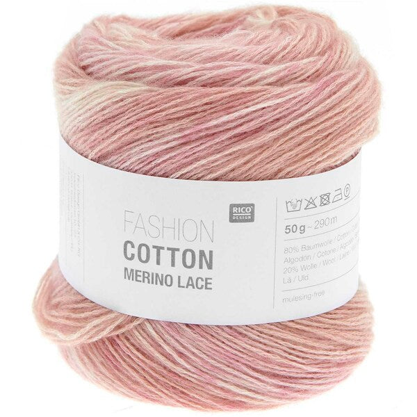 Rico Fashion Cotton Merino Lace 4 Ply Yarn 50g - Roses 003