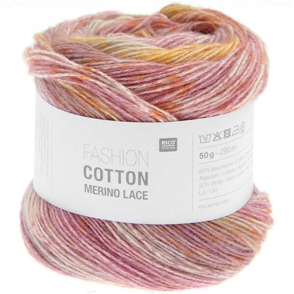 Rico Fashion Cotton Merino Lace 4 Ply Yarn 50g - Pastel 002