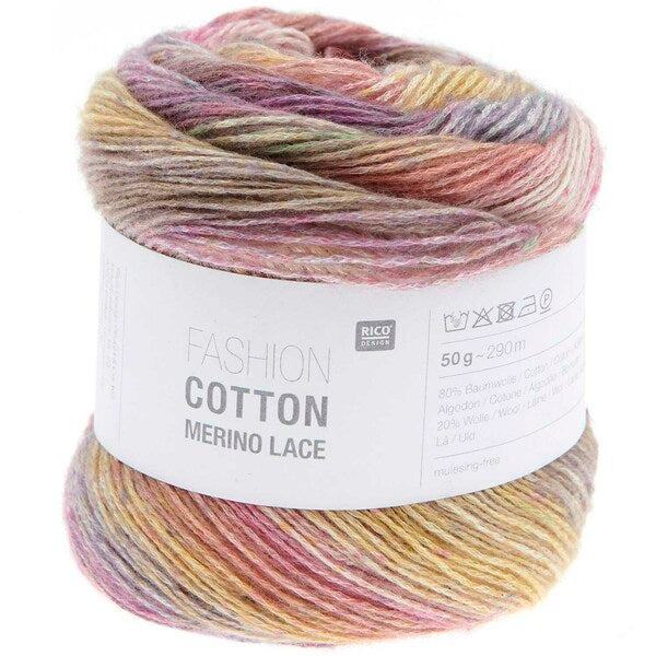 Rico Fashion Cotton Merino Lace 4 Ply Yarn 50g - Flowers 004