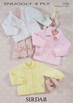 Knitting Pattern Baby Cardigans Sirdar Snuggly 4 Ply - 1750