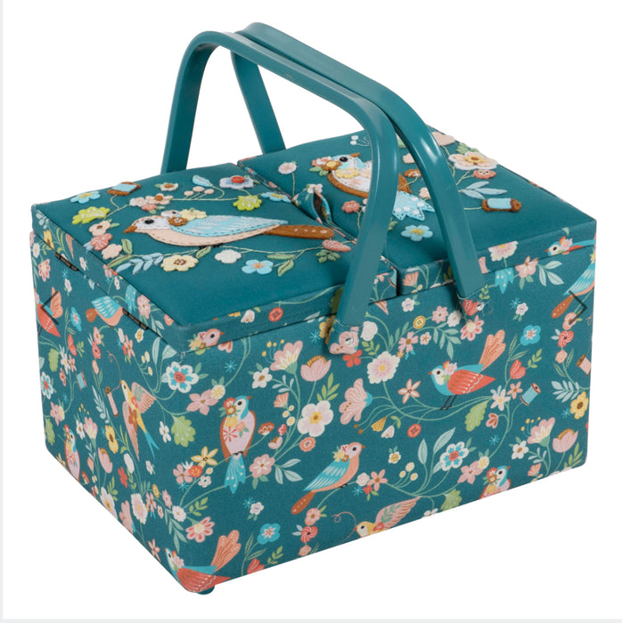 Hobby Gift Sewing Box (L) Twin Lid Appliqué & Embroidered Birds - HGTLRA/664