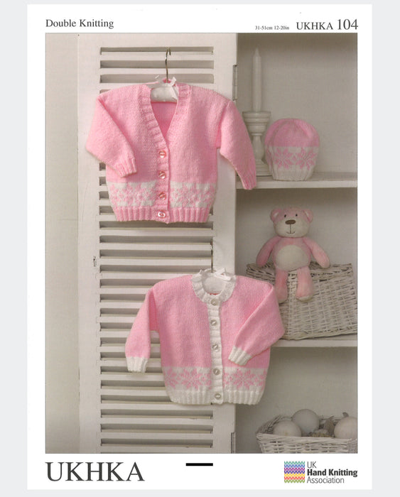 Knitting Pattern Cardigans and Hat In Double Kntting UKHKA 104