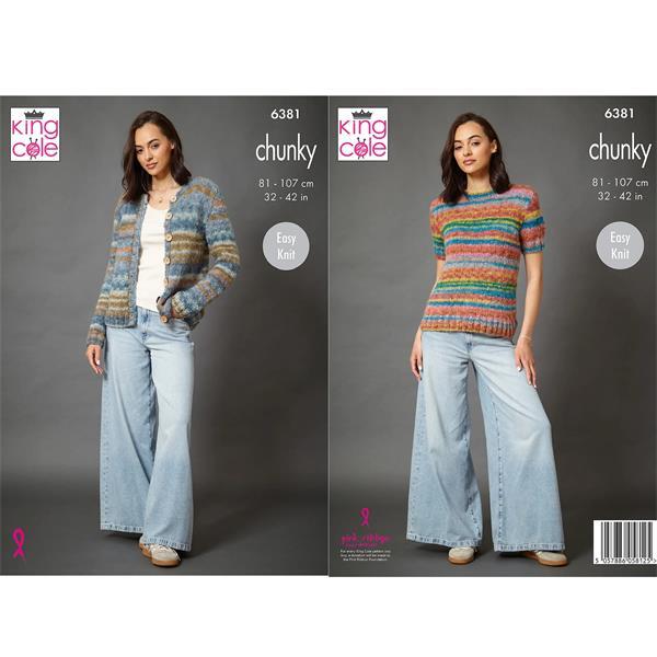 Knitting Pattern Cardigan & Sweater in King Cole Flair Chunky 6381