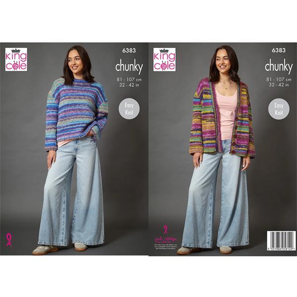 Knitting Pattern Sweater & Cardigan in King Cole Flair Chunky 6383
