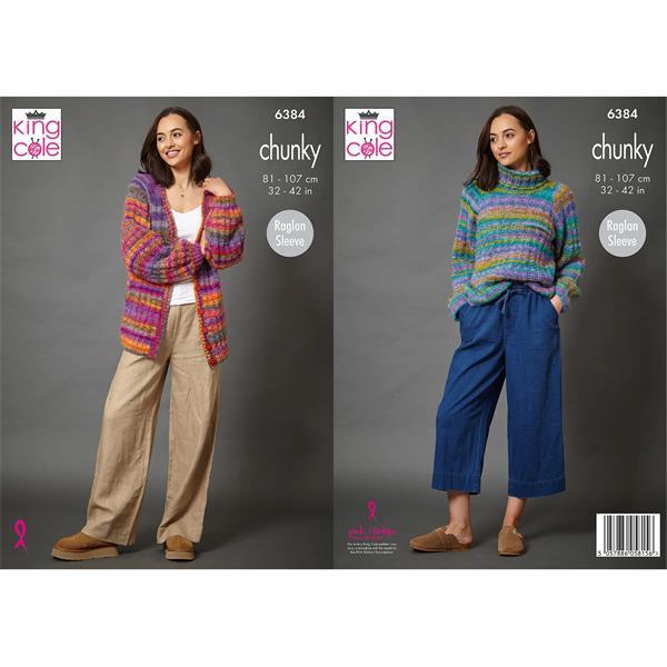 Knitting Pattern Sweater & Cardigan in King Cole Flair Chunky 6384