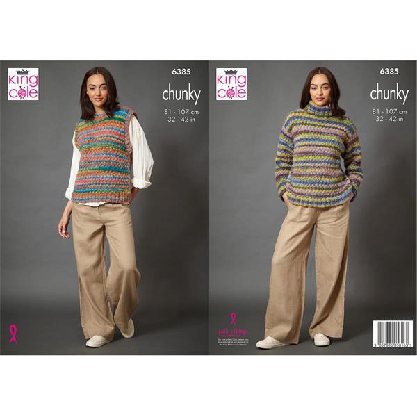 Knitting Pattern Sweater & Tank Top in King Cole Flair Chunky 6385