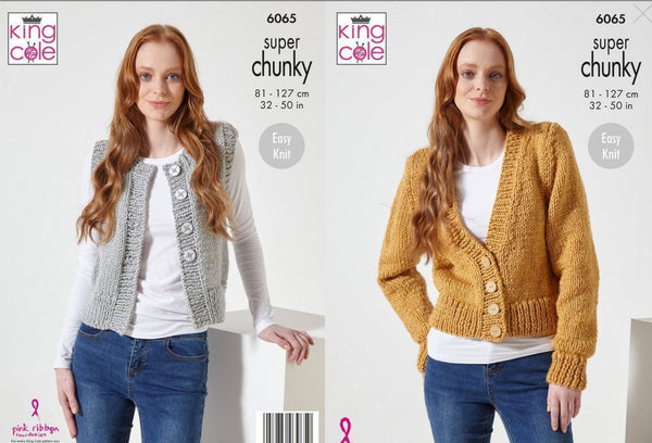 Knitting Pattern Ladies Cardigan and Waistcoat King Cole Celestial Super chunky - 6065