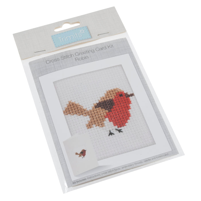 Trimits Printed Cross Stitch Christmas Card Robin GCS14