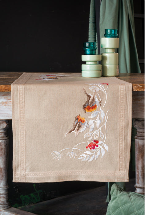 Vervaco Embroidery Table Runner Kit Robins in Winter PN-0187947
