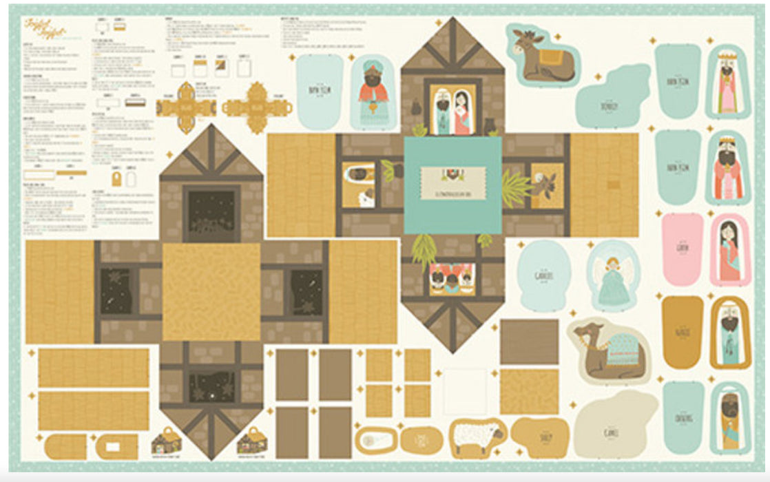 Moda Fabric Panel “Joyful Joyful” Nativity Stable and Characters