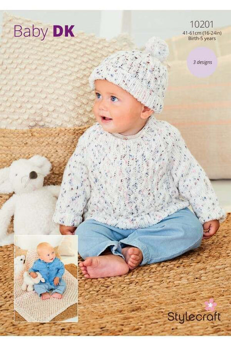 Knitting Pattern Sweater, Hat & Blanket 0-5 Years in Stylecraft Bambino Dotty DK 10201