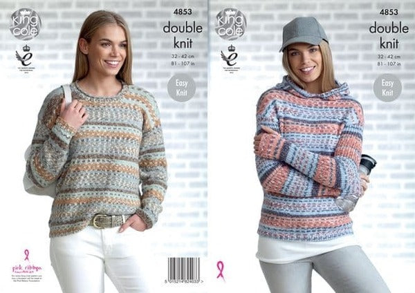 Knitting Pattern Ladies’ Hoodie & Sweater King Cole Drifter DK - 4853