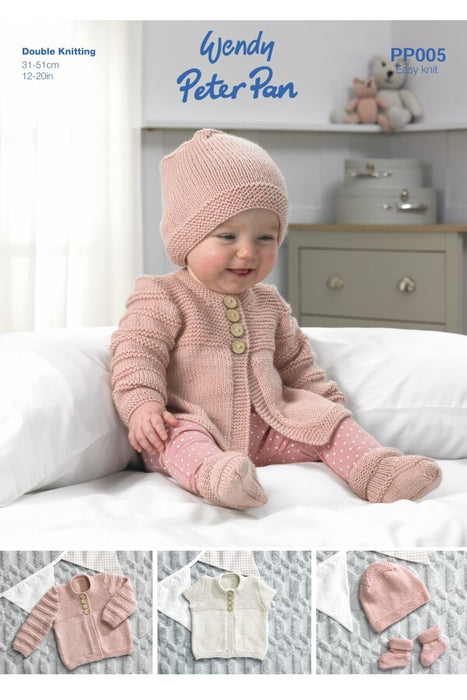 Knitting Pattern Cardigan, hat & Bootees in Peter Pan DK PP005