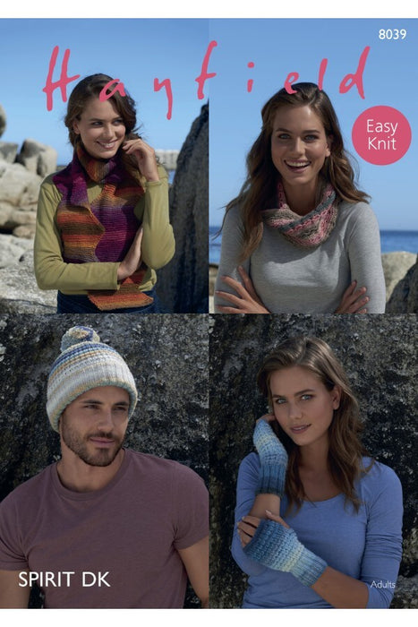 Knitting Pattern Accessories Hat, Scarf, Mitts & Snood in Hayfield Spirit DK 8039