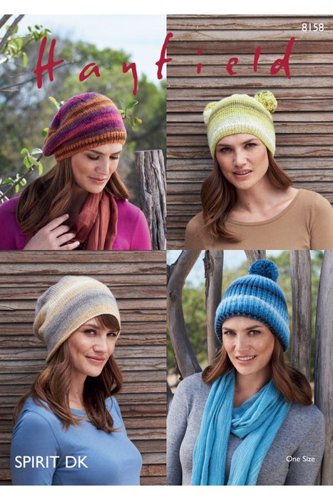 Knitting Pattern Hats in Hayfield Spirit DK 8158