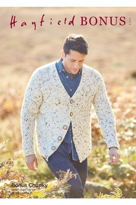 Knitting Pattern Men’s Cardigan in Hayfield Bonus Chunky 8294
