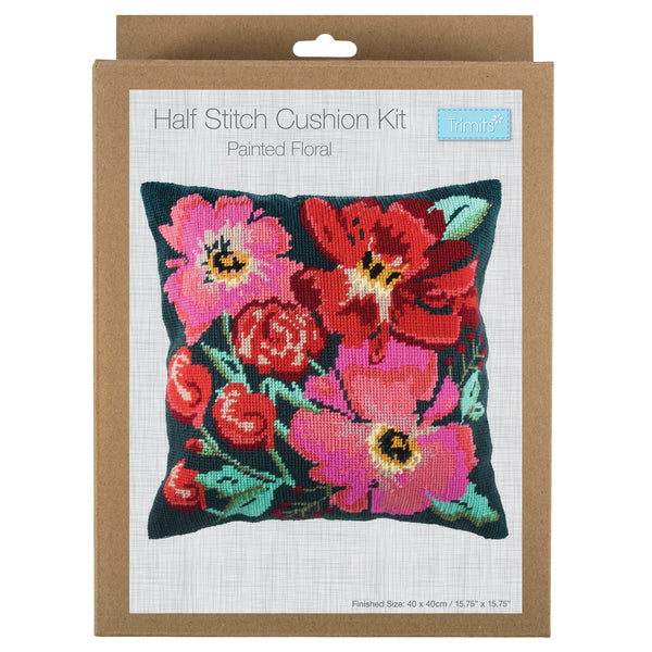 Trimits Half Stitch Tapestry Cushion Kit Painted Floral - GCS83