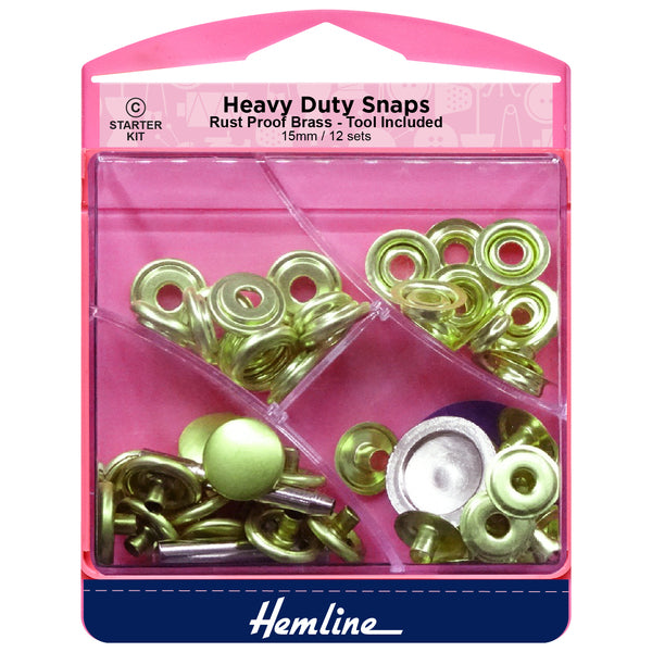 Hemline Snap Fasteners Heavy Duty 15mm Gold - H405S.G