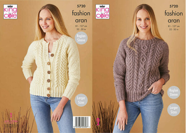Knitting Pattern Sweater & Cardigan King Cole Fashion Aran - 5720