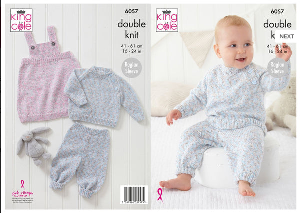 Knitting Pattern Sweater, Pinafore Dress & Pants King Cole Cloud Nine DK - 6057