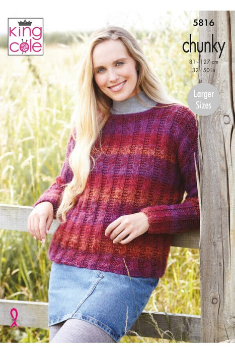 Knitting Pattern Ladies Sweater & Tunic in King Cole Autumn Chunky 5816