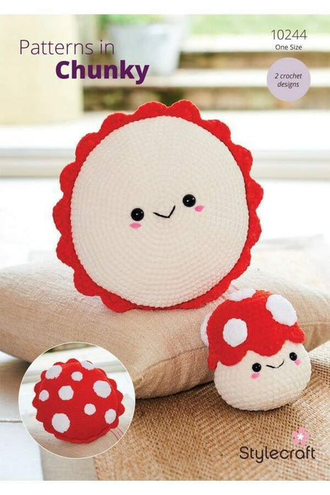 Crochet Pattern Toadstool Plushie & Cushion in Stylecraft Chenille Chunky 10244
