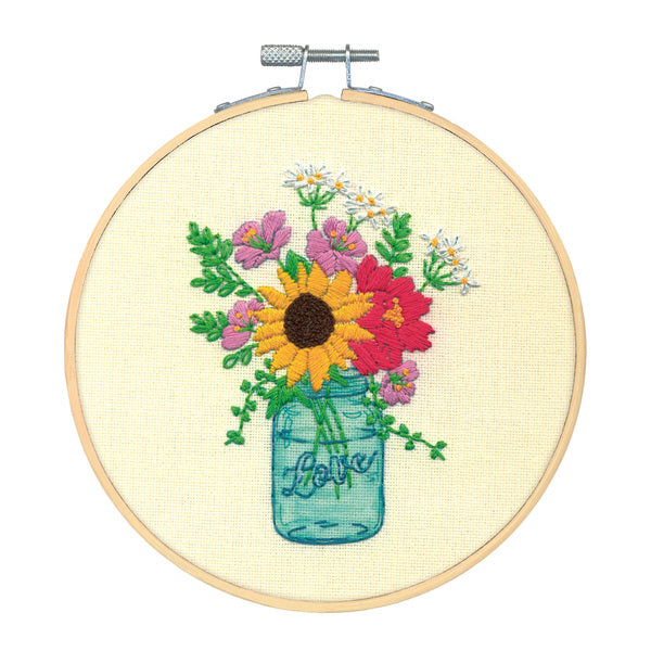 Dimensions Embroidery Kit with Hoop Floral Jar - D72-76294