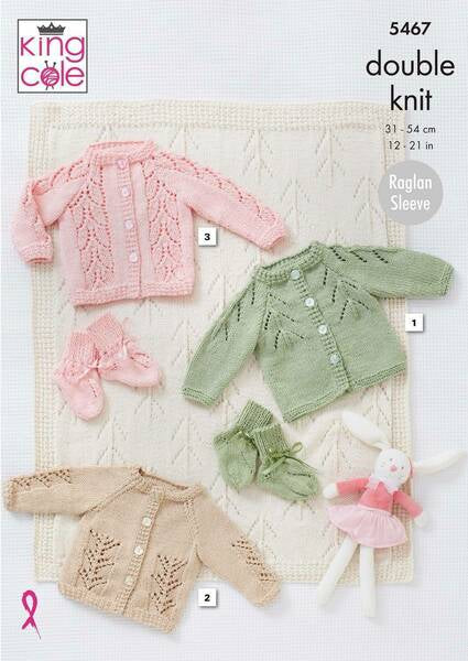 Knitting Pattern Cardigans, Blankets. Booties King Cole Cottonsoft DK - 5467