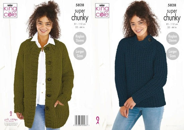 Knitting Pattern Jacket & Sweater King Cole Timeless Super Chunky - 5828