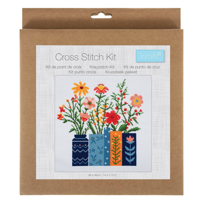 Trimits Cross Stitch Kit 36 x 36cm Flower In Vase GCS214