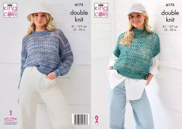 Knitting Pattern Ladies Sweater & Tank King Cole Homespun Prism DK - 6175
