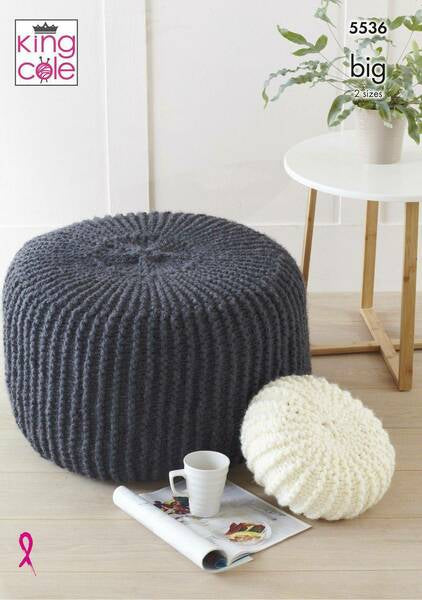 Knitting Pattern Pouffs and Cushions King Cole Big Vaue Big Mega Chunky - 5536