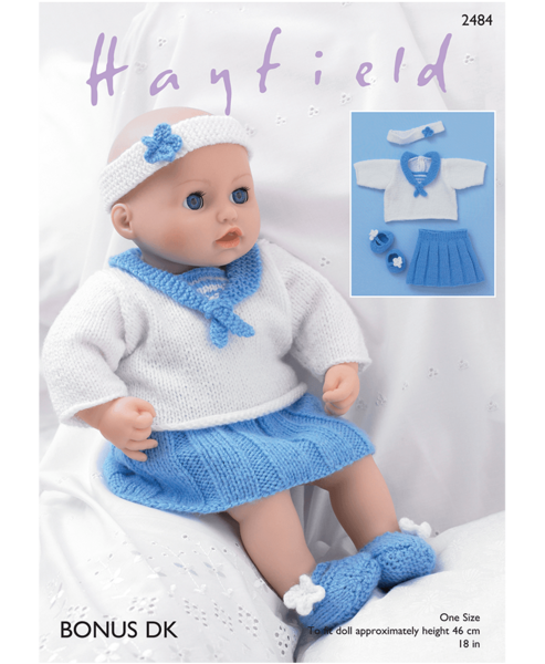 Knitting Pattern Baby Dolls Sailor Top,Top,Pants, Shoes & Headband Hayfield Bonus DK - 2484