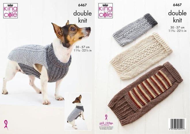 Knitting Pattern Dog Coats in King Cole DK 6467