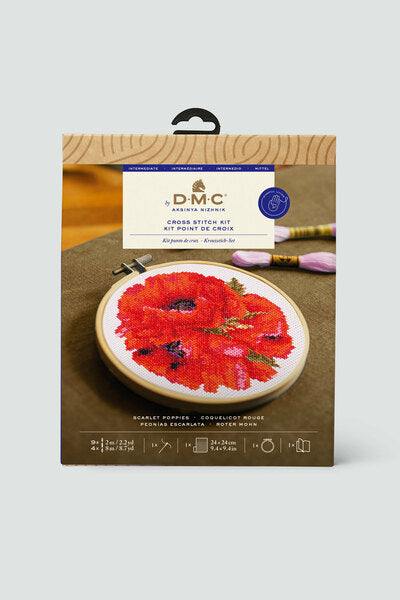 DMC Cross Stitch Kit Scarlet Poppies by Aksinya Nizhnik The Designer Collection - BK1817