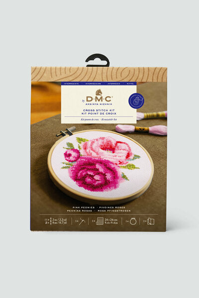 DMC Cross Stitch Kit Pink Peonies by Akinya Nizhnik The Designer Collection - BK1895