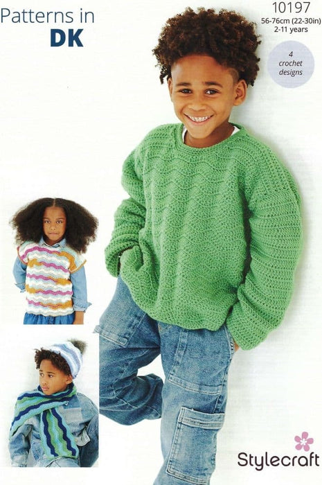 Crochet  Pattern Childrens Sweaters, Top, Hat & Scarf in Stylecraft Merry Go Round DK 10197