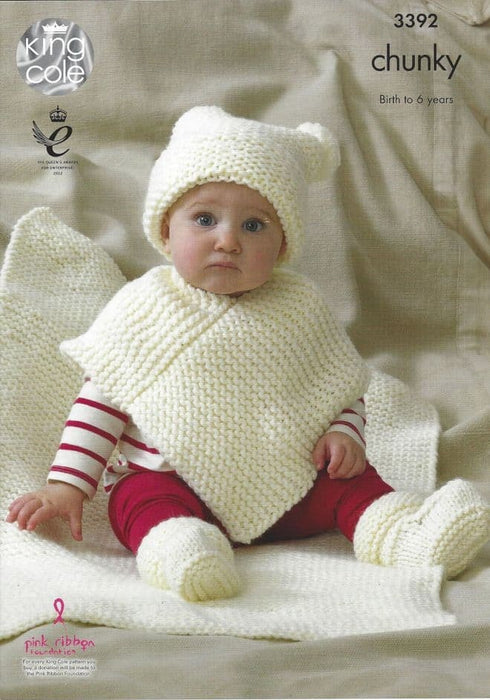 Knitting Pattern Baby’s Hat, Poncho, Bootees & Blanket in King Cole Comfort Chunky 3392