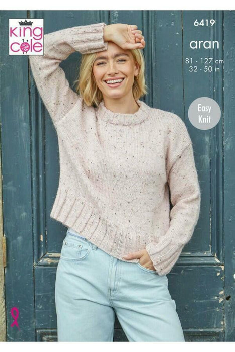 Knitting Pattern Sweaters in King Cole Homespun Aran 6419
