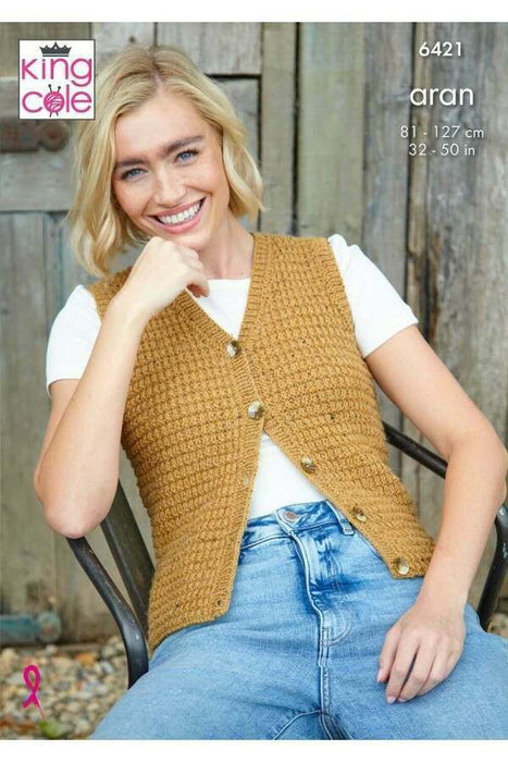 Knitting Pattern Waistcoats in King Cole Homespun Aran 6421