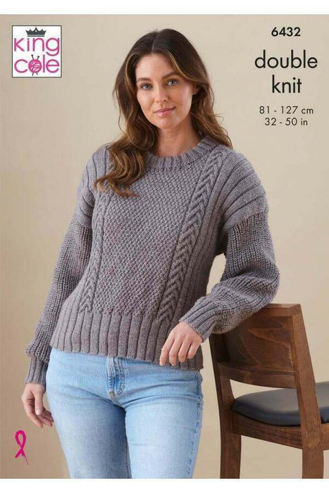 Knitting Pattern Sweater & Cardigan in King Cole Merino Blend DK 6433