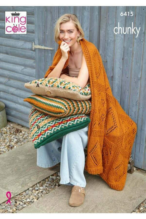 Knitting Pattern Cushions & Throw in King Cole Dalesway Chunky 6415