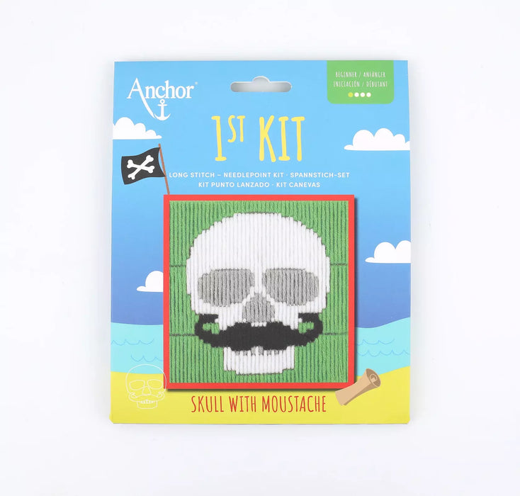 Anchor 1st Kit Long Stitch Needlepoint Skull with Mousache Art.3690000-30020