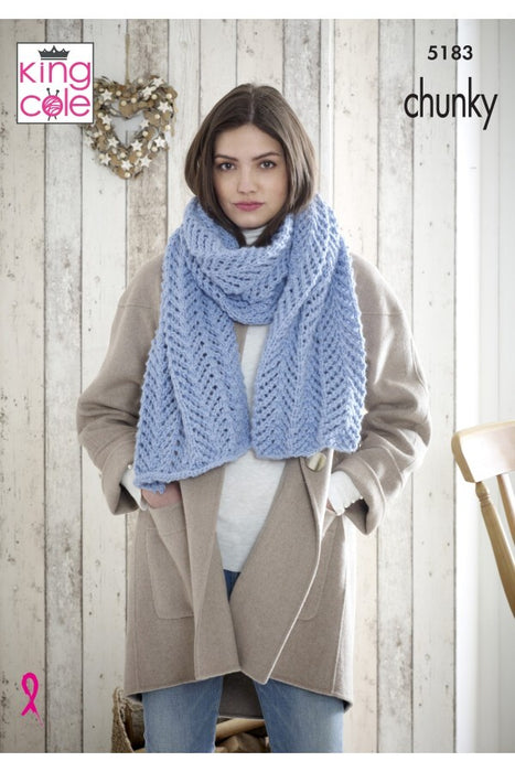 Knitting Pattern Scarves King Cole Timeless Chunky 5183