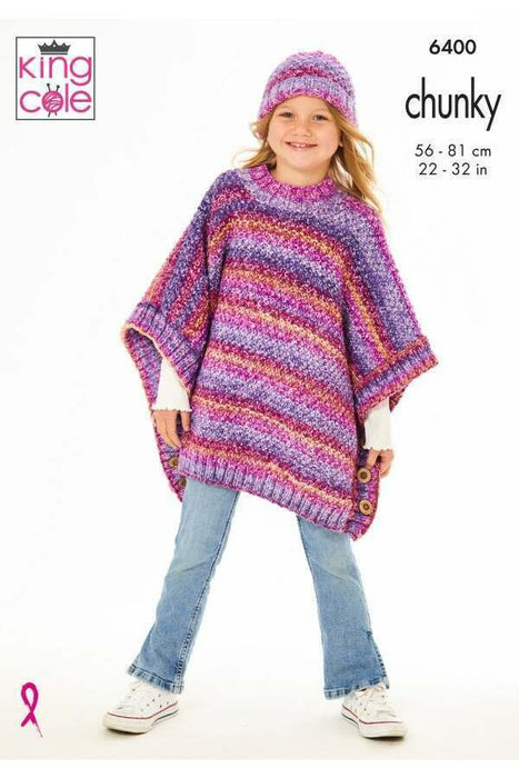 Knitting Pattern Poncho Slipover & Hats in King Cole Hedgerow Chunky 6400