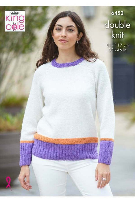Knitting Patterrn Sweater & Top in King Cole Eternity DK 6452