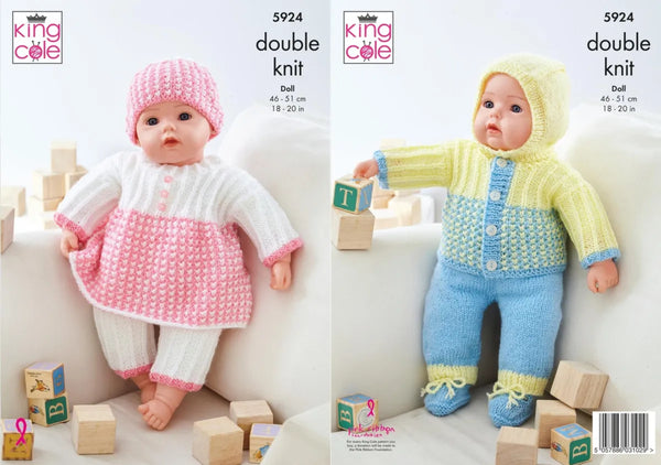 Knitting Pattern Dolls Clothes King Cole Double Knit - 5924